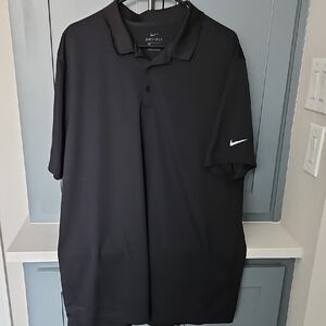 Nike Men's Black Dri FitPolo Shirt with White Logo On Sleeve